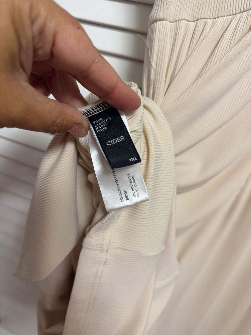 Cider Beige Ribbed Corset-Style Jumpsuit Size 1XL